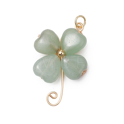 Natural Green Aventurine Copper Wire Wrapped Shamrock Pendants PALLOY-JF02972-01-1