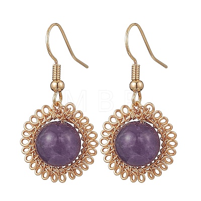 Natural Amethyst Flower Dangle Earrings EJEW-JE06720-02-1