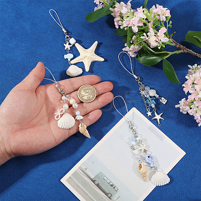 4Pcs 4 Colors Ocean Theme Iron & Resin Decoration Phone Charms Straps MOBA-CO0001-02-1