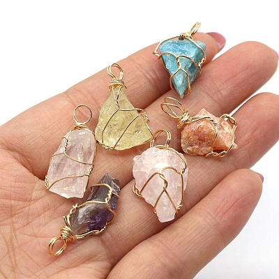 Raw Rough Natural Mixed Gemstone Pendants FIND-PW0020-04-1