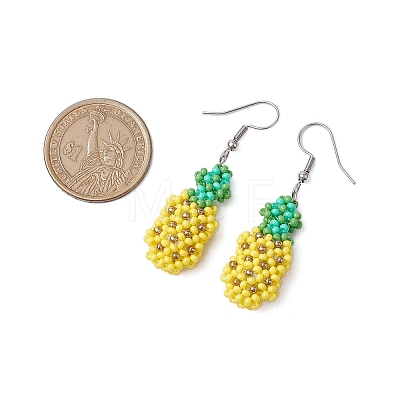 Glass Seed Bead Pineapple Dangle Earrings for Women EJEW-MZ00266-1