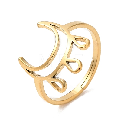 Ion Plating(IP) 304 Stainless Steel Crescent Moon Adjustable Ring for Women RJEW-M149-11G-1