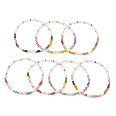7Pcs Glass Seed Beads Stretch Bracelets for Women BJEW-MZ00280-1