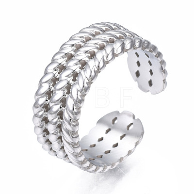 Non-Tarnish 304 Stainless Steel Twist Rope Open Cuff Ring RJEW-T023-47P-1