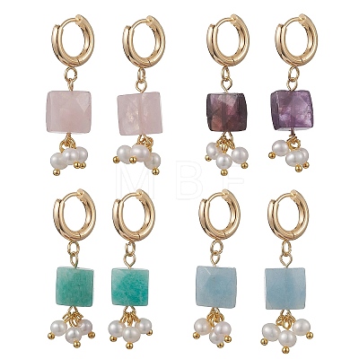 Gemstone Dangle Hoop Earrings EJEW-JE07248-1