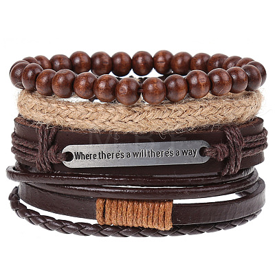 4Pcs Retro Cattlehide Leather Cord Multi-strand Bracelets for Men WGE7990-13-1