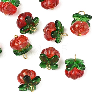 10Pcs Pumpkin Glass Pendants PALLOY-YW00139-04-1