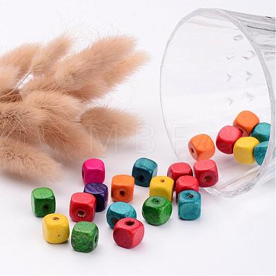 Mixed Lead Free Cube Natural Wood Beads X-YTB027-1