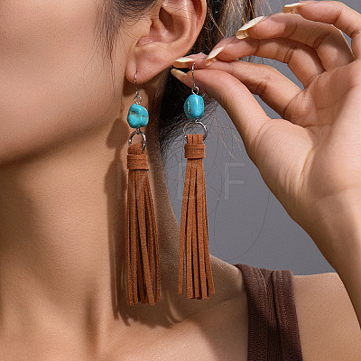 Alloy Imitation Leather Nuggets Tassel Dangle Earrings FS-WG150DE-01-1