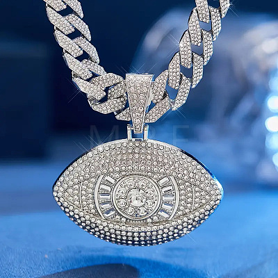 Zinc Alloy Full Crystal Rhinestone Evil Eye Pendant Cuban Link Chain Necklaces for Men FS-WG83416-01-1