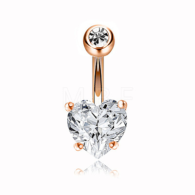 304 Stainless Steel Clear Cubic Zirconia Heart Curved Barbell Belly Rings WG52F32-03-1