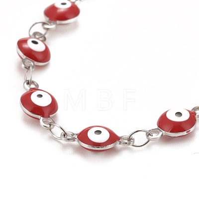 Enamel Oval with Evil Eye Link Chains Bracelet BJEW-P271-04P-01-1