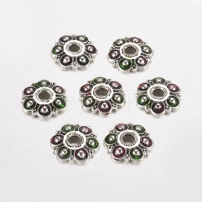 Antique Silver Plated Flower Alloy Enamel Bead Caps LS-ENAM-J556-02AS-1-1