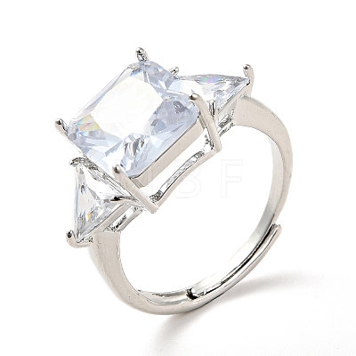 Clear Cubic Zirconia Rectangle Adjustable Ring RJEW-I087-11-1