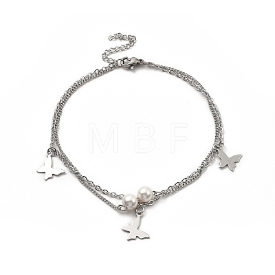 CCB Pearl & 304 Stainless Steel Charm Anklet AJEW-C021-11P-1