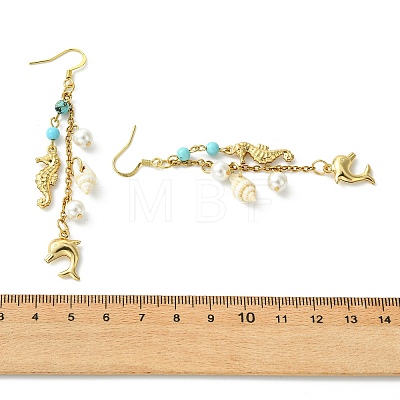 Shell Pearl Bead & 316 Surgical Stainless Steel Charms Dangle Earrings for Women EJEW-JE07274-1