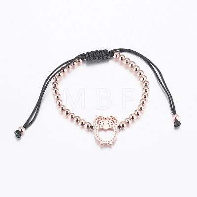 Adjustable Brass Braided Beaded Bracelets BJEW-F282-01-RS-1