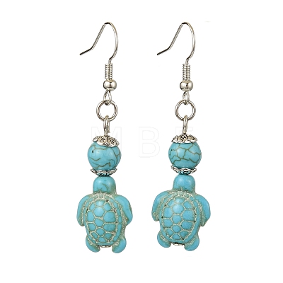 Starfish & Tortoise Synthetic Turquoise Beaded Stretch Bracelets & Dangle Earrings Kits SJEW-JS01311-02-1