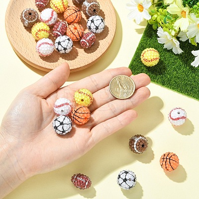 12Pcs 6 Styles Sport Theme Opaque Acrylic Resin Beads MACR-YW0004-78-1