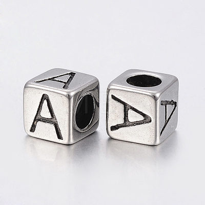 304 Stainless Steel Large Hole Letter European Beads STAS-H428-01AS-A-1