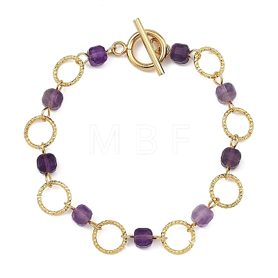 Natural Amethyst & Brass Open Jump Rings Link Bracelets for Women BJEW-JB14116-01-1