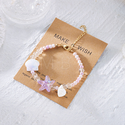 Alloy & Glass & Resin Shell Shape & Starfish Beaded Bracelets for Women WG1412B-01-1