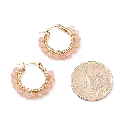 Faceted Round Natural Stone Beads Huggie Hoop Earrings for Girl Women EJEW-JE04687-1