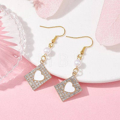 Alloy Crystal Rhinestone Rectangle with Heart Dangle Earrings EJEW-JE05491-01-1