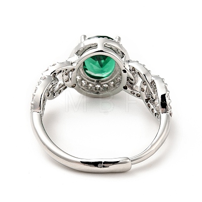 Green Cubic Zirconia Oval Adjustable Ring RJEW-I087-02-1