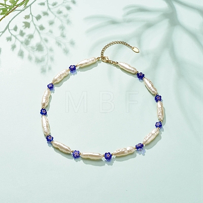ABS Imitation Pearl & Millefiori Glass Beaded Necklace for Women NJEW-JN03918-1