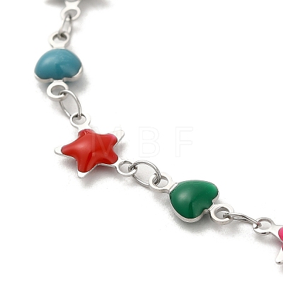 304 Stainless Steel Heart & Star Link Chain Bracelet BJEW-H325-01P-1