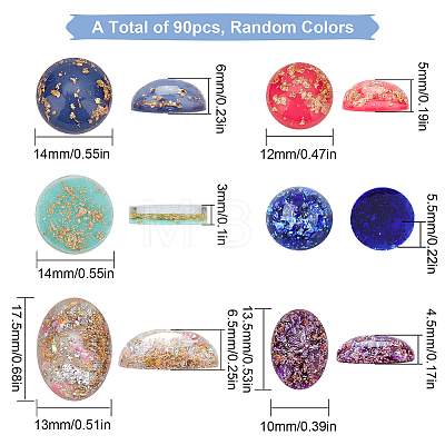 90Pcs 6 Style Resin Cabochons CRES-SC0001-80-1