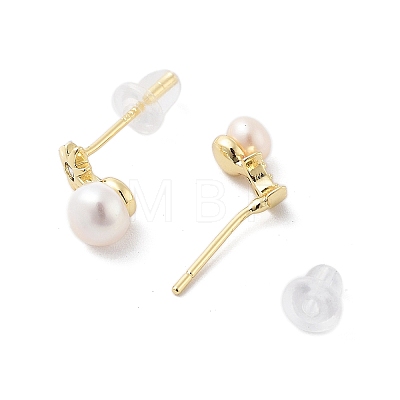 Natural Pearl Asymmetrical Stud Earrings EJEW-P256-55G-1