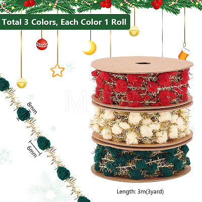   3 Rolls 3 Colors Polyester Gift Wrapping Belt Ribbon Iron Wire Wool Gold Onion Ball Webbing OCOR-PH0002-85-1