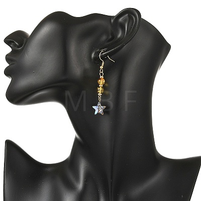 Natural Amber & Abalone Shell/Paua Shell Beads Dangle Earrings EJEW-JE07315-02-1