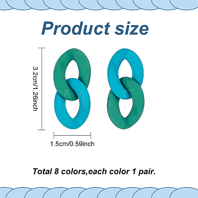 ANATTASOUL 8 Pairs 8 Colors Acrylic Twist Oval Dangle Stud Earrings for Woman EJEW-AN0004-07-1