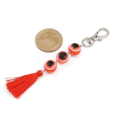 Resin Evil Eye Round Bead & Polyester Tassel Pendant Decorations HJEW-JM04165-02-1