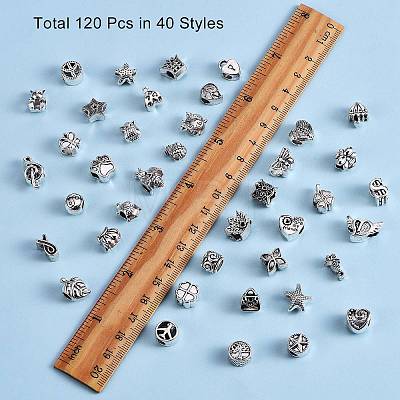 120Pcs 40 Styles Tibetan Style Alloy European Beads TIBE-SZ0001-03-1