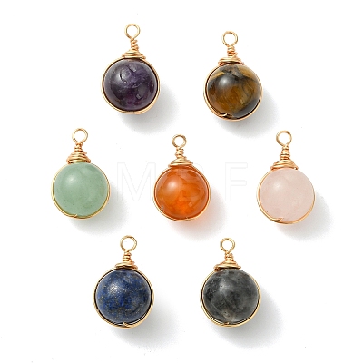 Natural Mixed Stone Copper Wire Wrapped Pendants PALLOY-JF05549-1