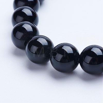 Natural Black Agate Beaded Stretch Bracelets BJEW-P072-F06-1