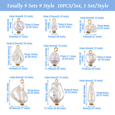 9 Sets 9 Style ABS Plastic Imitation Pearl Pendants KY-TA0001-23-1