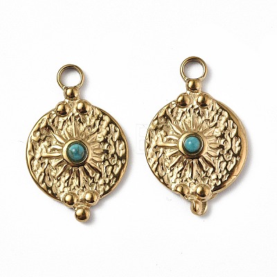 Vacuum Plating 201 Stainless Steel Natural Turquoise Pendants STAS-C064-VC868-1