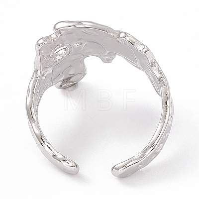 304 Stainless Steel Wide Flower Open Cuff Ring for Women RJEW-G275-05P-1
