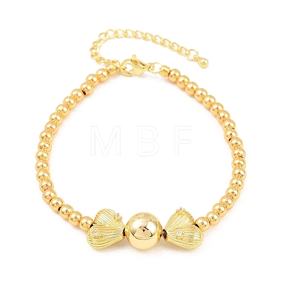 Brass Micro Pave Clear Cubic Zirconia Round Beaded Bracelets BJEW-F528-05G-1