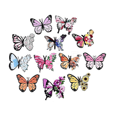 12Pcs UV Single Face Printed Wood Butterfly Pendant Decorations WOOD-N020-11-1