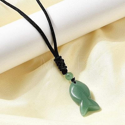 Natural Mixed Stone Fish Pendant Black Nylon Cord Necklaces NJEW-G185-01-1