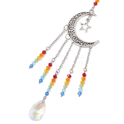 Moon & Star Tibetan Style Alloy Charm Hanging Ornaments HJEW-TA00246-1