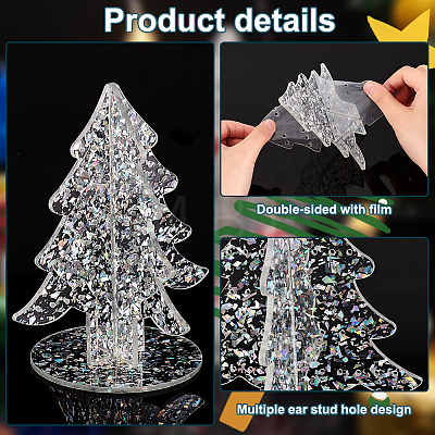Transparent Acrylic Earring Display Stands with Paillette EDIS-WH0012-40B-1