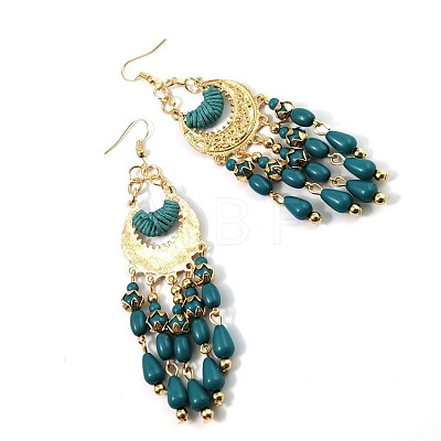 Bohemian Style Alloy Resin Moon with Teardrop Tassel Dangle Earrings FS-WG624F3-03-1
