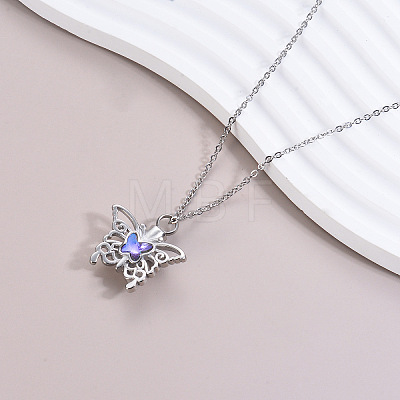 Non-Tarnish Stainless Steel Butterfly Urn Ashes Pendant Necklace PW-WG6C25A-01-1